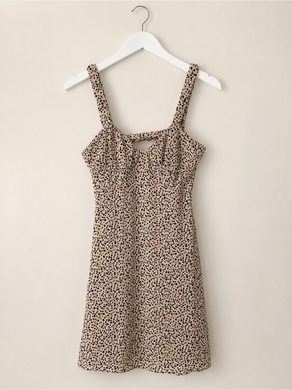 American Eagle Mini Dress Small Beige Black Animal Print Ruched Bust Fit & Flare